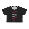 AliKat Rising’s Phoenix Wings Crop Tee — "Built from Ashes, Made for More" Inspirational Women's Top — features bold red and white text that reads BUILT FROM ASHES. MADE FOR MORE. with a small red heart underneath. Crafted from lightweight polyester, this cropped tee blends comfort and style for any occasion.